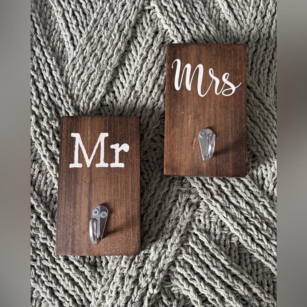 Handmade Wooden Mr and Mrs Wall Hooks